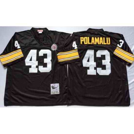 Men Pittsburgh Steelers 43 Troy Polamalu Black M&N Throwback Jersey